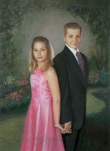 fine art portrait of brother and sister in garden