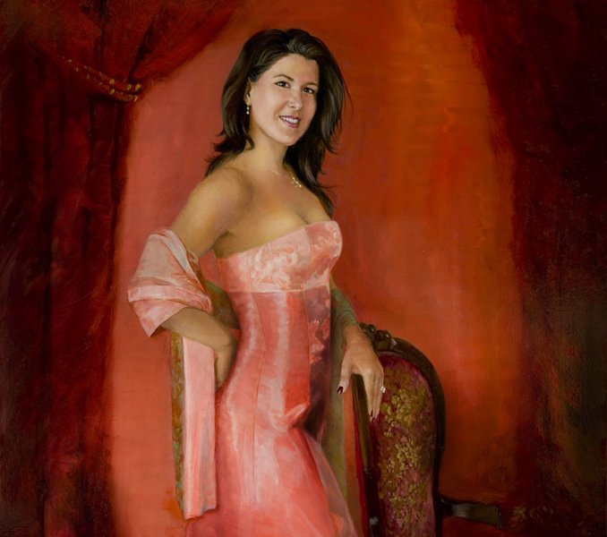oil portrait of a woman in reds