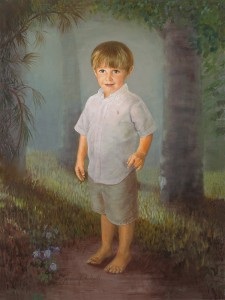 grandson oil portrait in a clearing of the woods