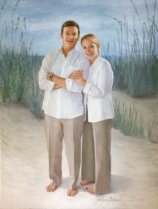 Oil Portrait painting of man and woman at beach