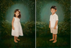 Painted portraits of twins
