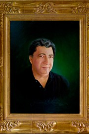portrait in oil of Batista against green