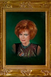 custom portrait in oil of Evelyn in green