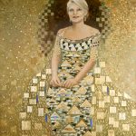 glittering abstract painted portrait of Jessica Rockwell's "Sara: Woman in Gold"