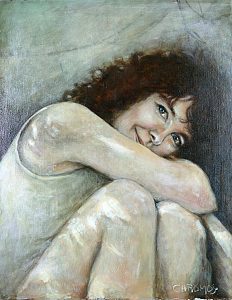 “Portrait of Jessica by Gerry Chromoy" Hand painted Portrait of Jessica closeup painted in oil by her husband Gerry Chromoy