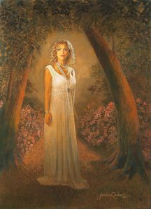 Oil Portrait Painting of a Beautiful Woman in a Light Colored Dress