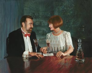 Oil Portrait Painting of Couple Toasting New Year