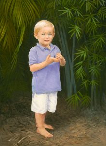 Custom Oil Painting from Photo of little boy with toy in hand by oil portrait artist for hire, Jessica Rockwell