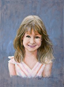 Handmade portrait paintings: young girl with light brown hair by realistic oil portrait painter Jessica Rockwell, cousin to Norman Rockwell and honoring his legacy
